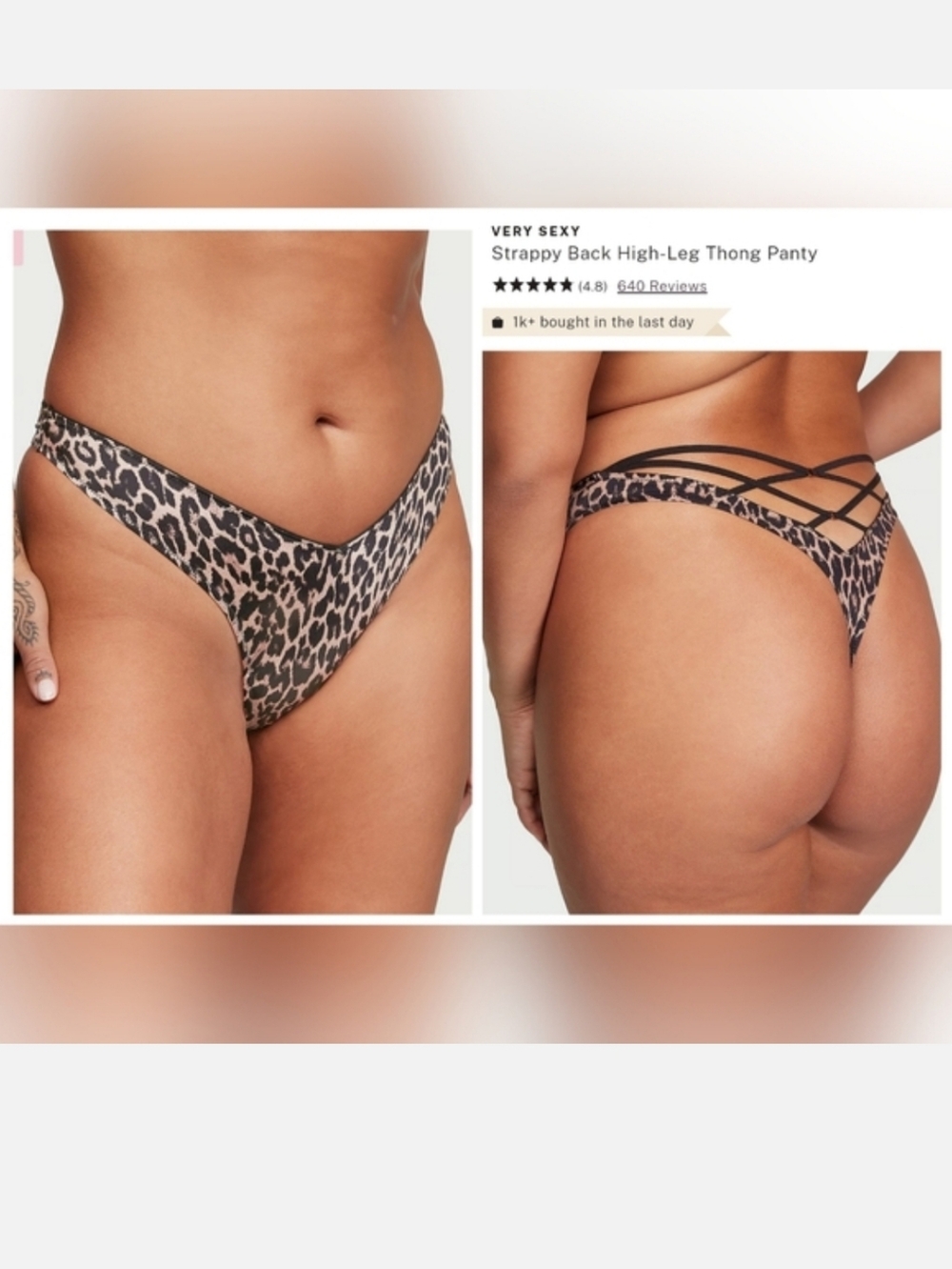 Victoria's secret leopard sexy strappy back high-leg thong panty LARGE